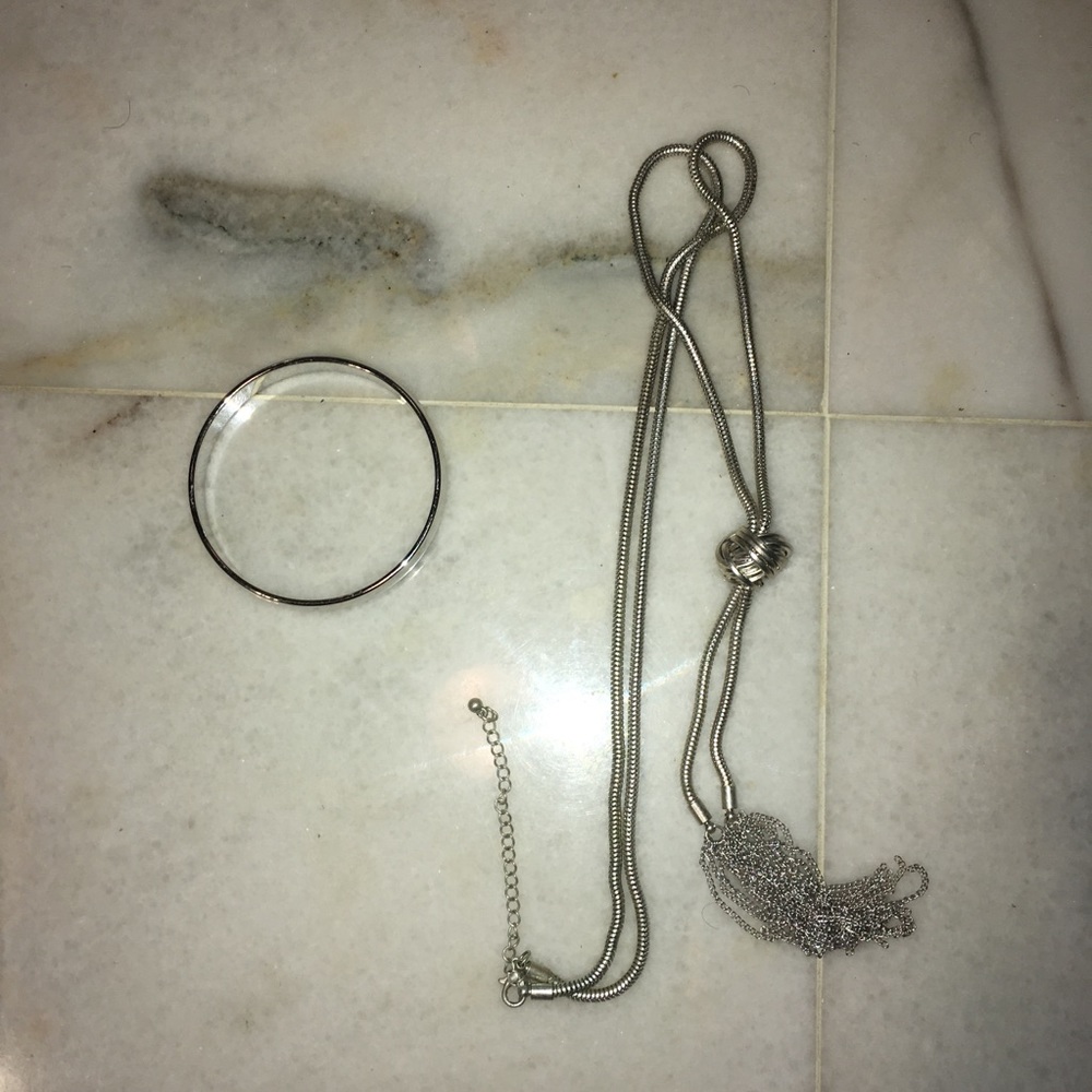 Silver plated bracelet and necklace set